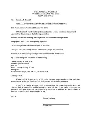 10 DAY NOTICE TO COMPLY Doc Template PdfFiller