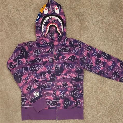 Rare Purple Bape Text Hoodie Depop