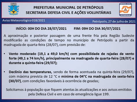 Petr Polis Defesa Civil Faz Alerta Para A Passagem De Frente Fria