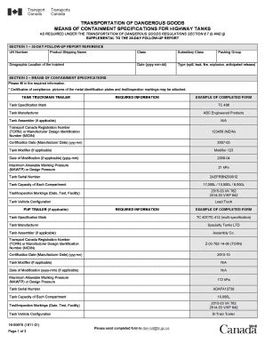 Fillable Online Transportation Of Dangerous Goods Means Of Containment