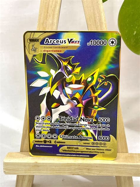 Arceus Vmax Gold Metal Pok Mon Card Arceus Tribute Card Etsy