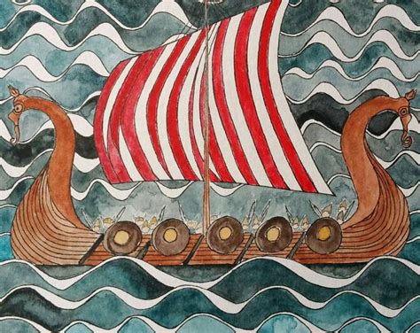 Conquer New Lands with this Viking Ship Watercolor Painting