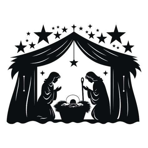 Premium Photo A Black And White Silhouette Of A Nativity Scene With Three Wise Men Generative Ai