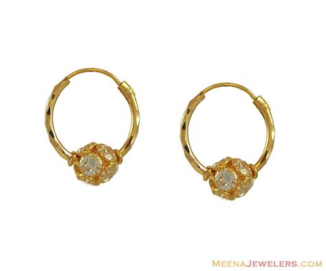 22kt Gold Hoops Erhp8295 22kt Gold Hoop Earrings With Cz Ball