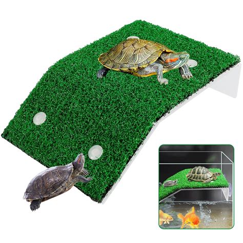 Lieonvis Turtle Basking Platform With Simulation Turf Turtle Resting