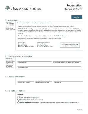 Fillable Online Redemption Request Form Oakmark Funds Fax Email Print