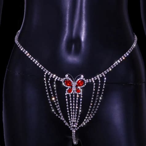 Stonefans Crystal Body Chain Jewelry Red Gem Rhinestone Thong Waist