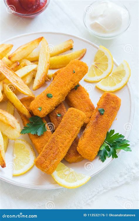 Fried Fish Sticks With French Fries Stock Photo Image Of Closeup