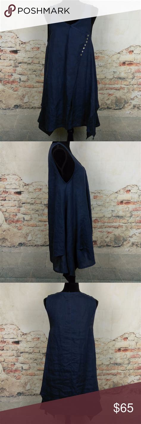 Sold Yea S M Navy Blue 100 Linen Asymmetrical Asymmetrical Tunic Navy Blue Linen Sleeveless