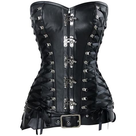 Black Faux Leather Steel Boned Steam Corset Black Leather Corset