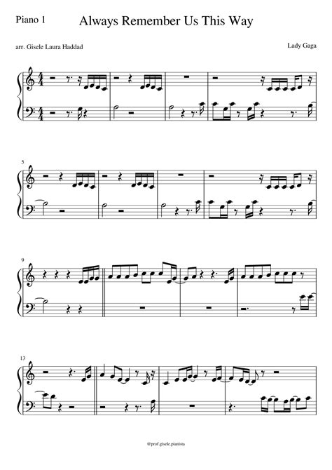 Always Remember Us This Way Arr Gisele Laura Haddad By Lady Gaga Sheet Music For Piano Duet