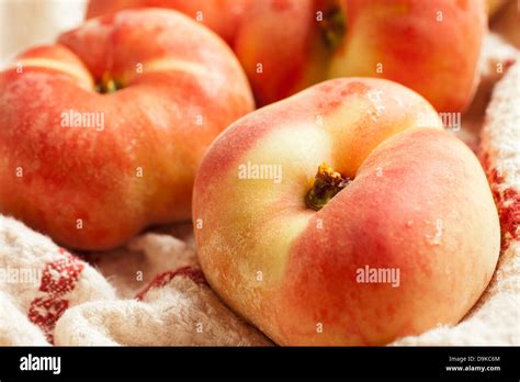 Fresh Ripe Donut Peaches Stock Photo Alamy