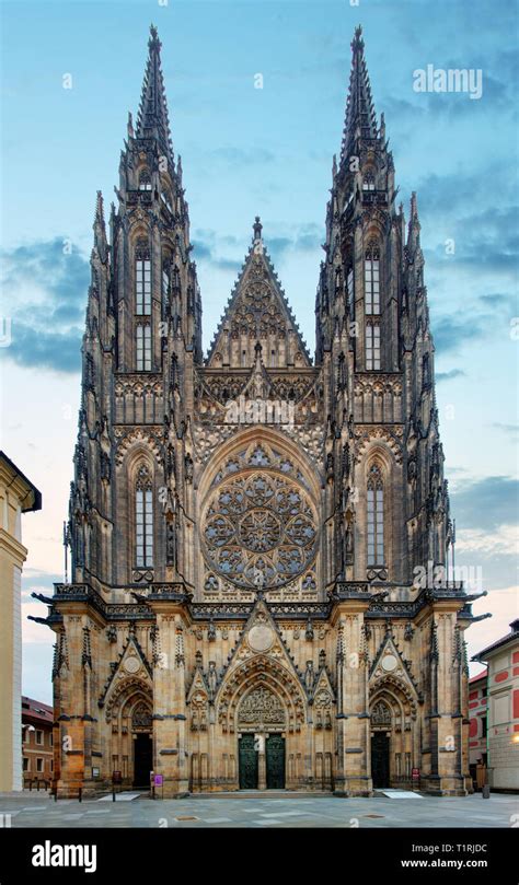 Front View Of The Main Entrance To The St Vitus Cathedral In Prague