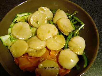 Recette de St Jacques marinées sautées sur son lit de légumes prépa 30mns