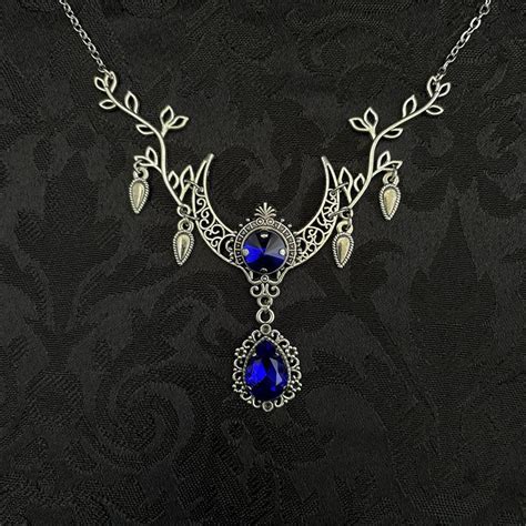 Dark Sapphire Blue Crescent Moon Goddess Priestess Celtic Elven Elf