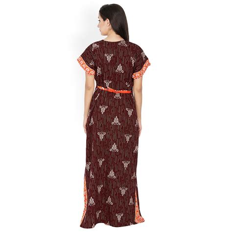 Secret Wish Women S Brown Printed Maxi Nightdress Free Size Buy