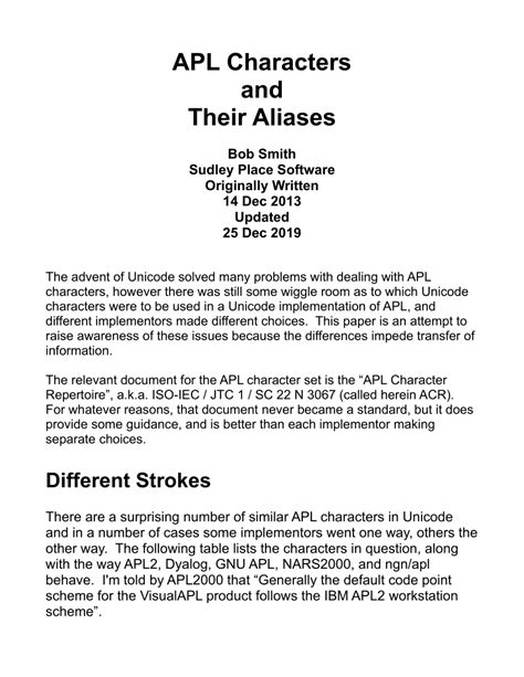 (PDF) APL Characters and Their Aliases