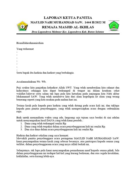 Laporan Ketua Panitia Nuzul Quran Pdf