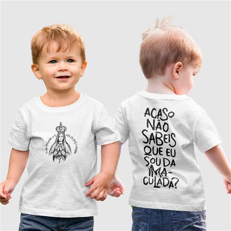 Camiseta Infantil Acaso Não Sabeis Que Sou da Imaculada Blusas