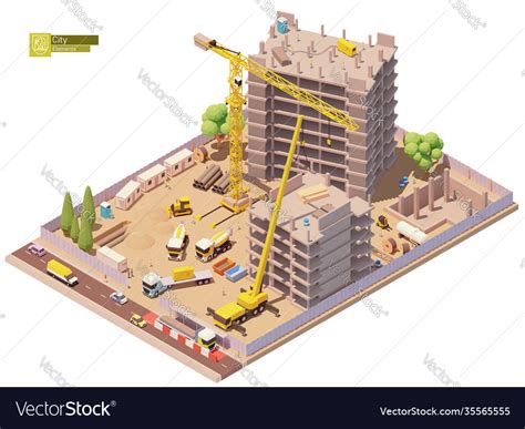 Isometric Building Construction Site Royalty Free Vector