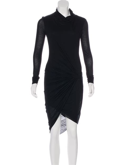 Black Helmut Lang Jersey Bodycon Dress With Mock Neck Long Sleeves And