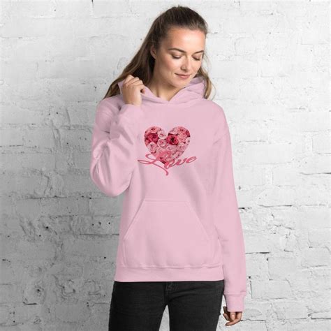 Women Hoodies And Hooded Sweatshirt With Floral Heart And Love Word For