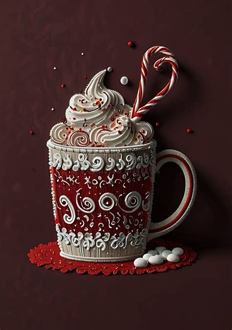 Festive Holiday Hot Cocoa Mug With Whipped Cream Design Stock Illustration Illustration Of