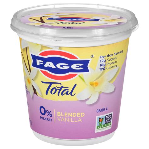 Fage Yogurt Greek Nonfat Vanilla Strained Blended Front Right Elevated