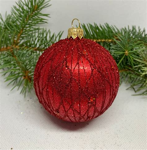 Red Christmas Glass Ball Xmas Ornaments Blown Glass Etsy