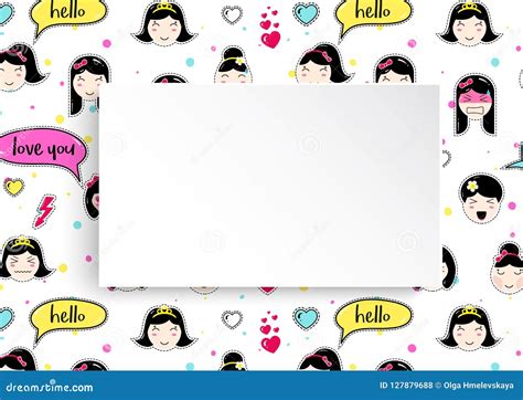 Girl Banner With Anime Emoji Pattern Cute Stickers With Emotico Stock