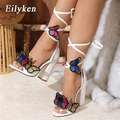 Eilyken 2024 Summer Fashion Butterfly Knot Open Toe Square High Heels