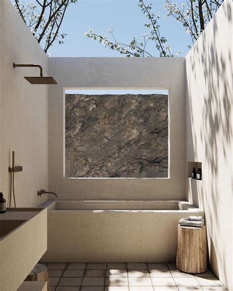 Stucco And Locally Sourced Clay Tile For The Outdoor Master Shower Of