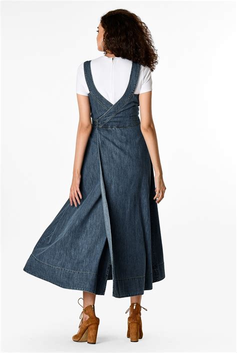 Shop Cotton denim belted wrap back dress | eShakti