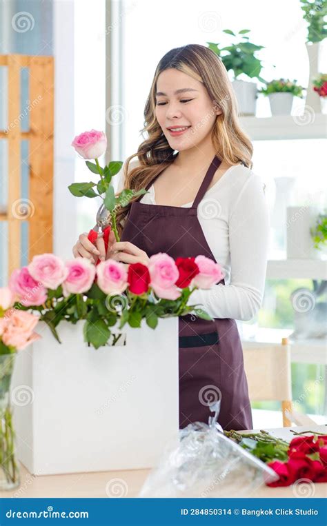 Asian Professional Successful Female Florist Designer Flower Shop Owner