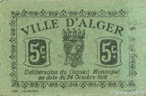 Centimes Algeria Alger Jpcv P Banknotes