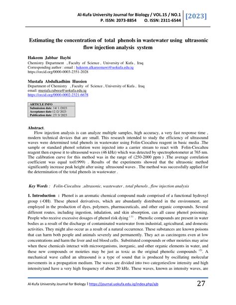 Pdf Estimating The Concentration Of Total Phenols In Wastewater Using