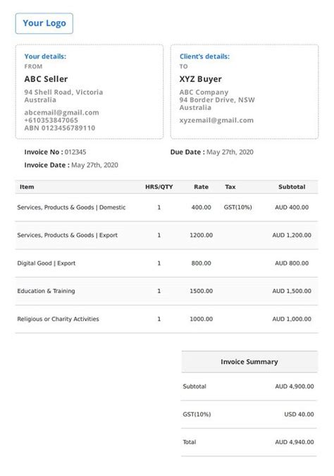 Australia Invoice Template 📃 Free Invoice Generator