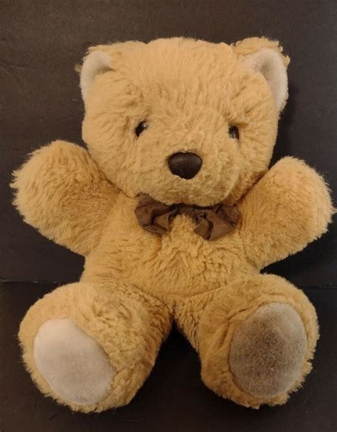 American Wego Butterscotch Bear Cuddle Teddy 14 Plush Stuffed Bowtie Worn Stain Ebay Teddy