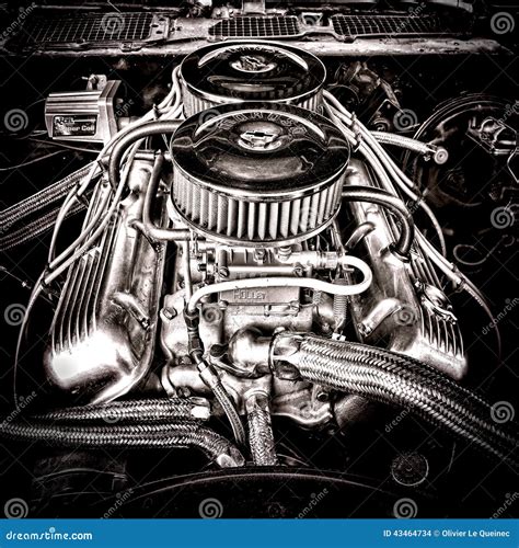 Big Block Chevrolet Engine In Vintage Muscle Car Editorial Stock Image