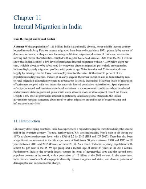 Pdf Internal Migration In India