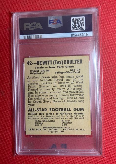 1948 Leaf 42 Dewitt Coulter Rookie RC PSA 4 New York Giants Football