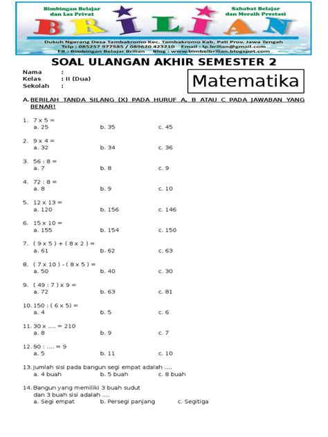 Latihan Soal Matematika Kelas 2 Sd Homecare24