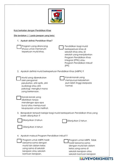 Kuiz Pendidikan Khas Worksheet Live Worksheets