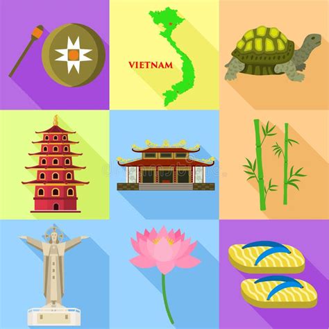 Sistema Del Icono De Vietnam Estilo Plano Ilustración del Vector