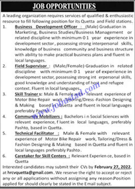 Business Development Officer Jobs In Quetta 2022