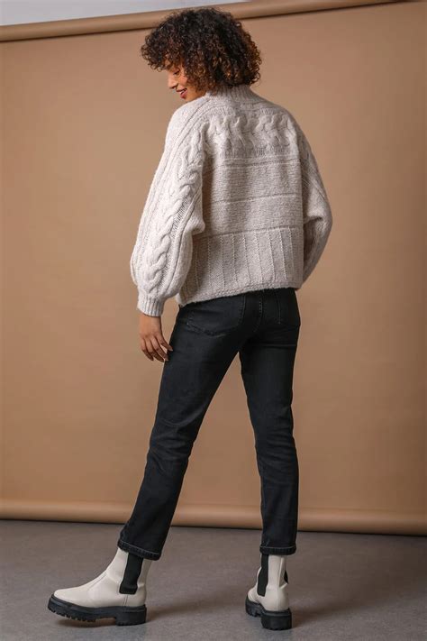 Natural Cable Knit High Neck Jumper Roman Uk High Neck Jumper