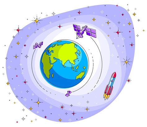 Planet Erde Im Weltraum Umgeben Von K Nstlichen Satelliten Sternen