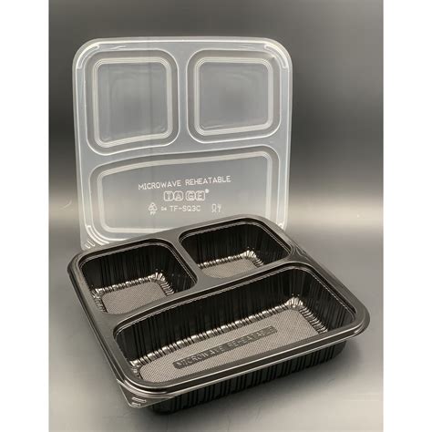 TAGE TFSQ3C 3 Compartment PP Lunch Box With Lid 50sets Disposable