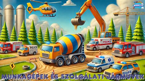 Munkagépek és Szolgálati Járművek Gyerekeknek 🚜🚒🚑 Fejlesztő Videó