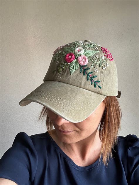 Light Green Baseball Cap Summer Hat Floral Embroidered Denim - Etsy